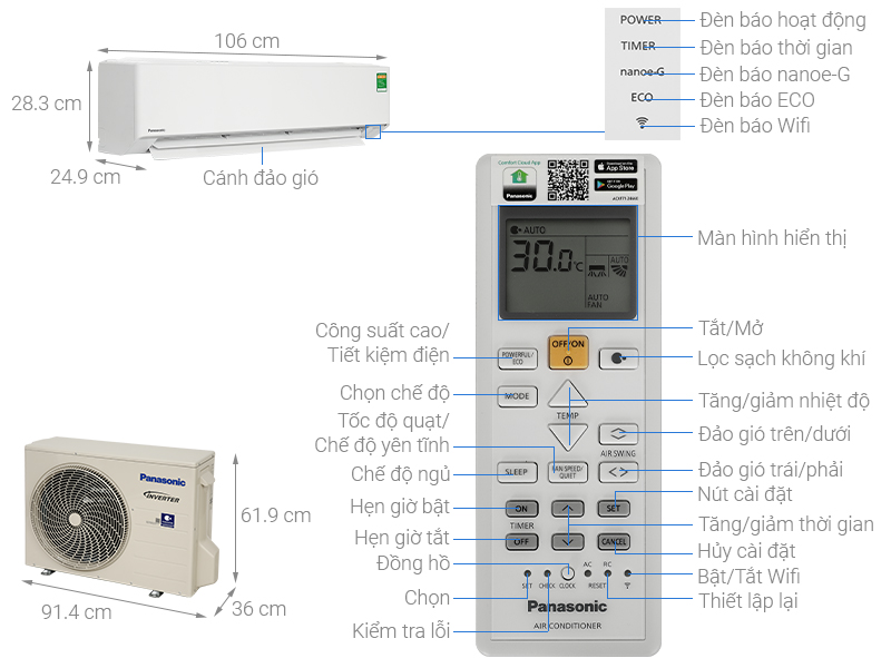Máy lạnh 2 chiều Panasonic Inverter 2 HP CU/CS-YZ18AKH-8