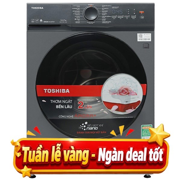 Máy giặt sấy Toshiba Inverter giặt 10.5 kg - sấy 7 kg TWD-T21BU115UWV(MG)